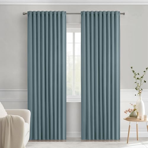 Greyish Blue Back Tab Blackout Curtains 52x72 Inches Long 2 Panels (2 Count)
