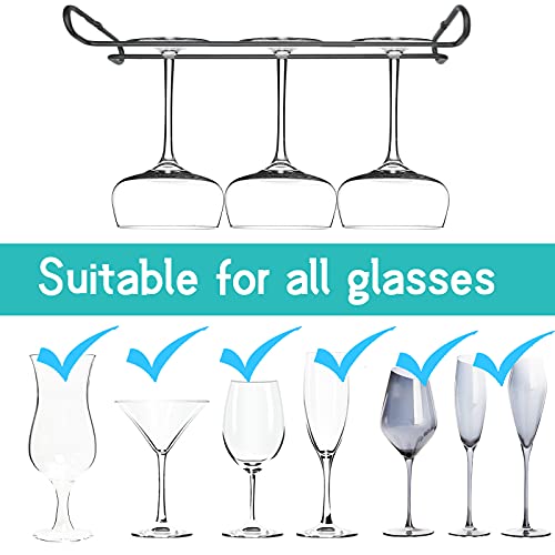 10 Inch Wine Glass Rack Under Cabinet Shelf Stemware Storage Hanging Hanger Organizer Glasses Holder with Drying Under Counter Metal for Kitchen and Bar Set of 4 Black (4 Count)
