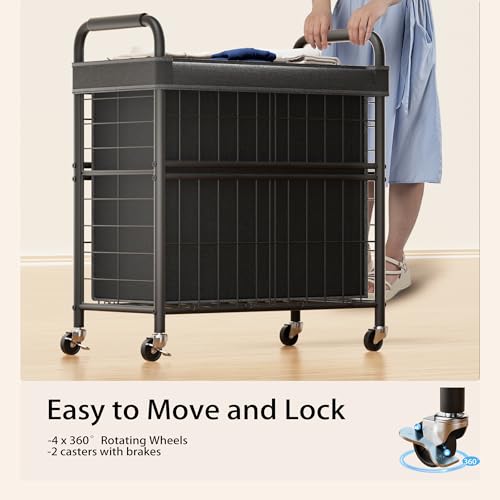 145L Rolling laundry Sorter Hamper Basket 3 Section with Wheels