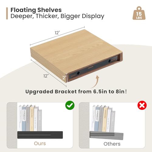 12 x 12 Deep Floating Shelves Wall Mounted Set of 2 Oak (2 Count)