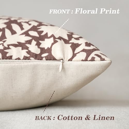 Set of 2 Decorative Neutral Floral Throw Pillow Covers Accent Farmhouse Cushion Covers Boho Lumbar Pillowcase for Couch Sofa Bedroom Living Room Home Decor (2 Count)
