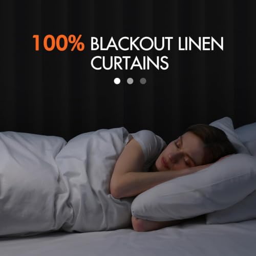 100% Blackout Back Tab Pleat Linen Curtains 50" Wx96 L (2 Count)