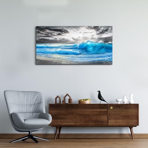 Large Canvas Beach Wall Pictures Wall Decor For Living Room Wall Art For Bedroom Office Decorations Blue Sea Wave Ocean Painting Printing Artworks Modern Restaurant Home Decor 20x40 In