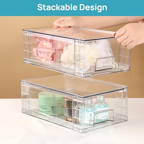 2 Pack Stackable Clear Drawer with Dividers (2 Count)