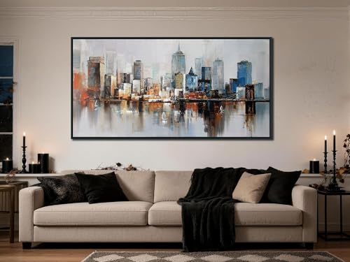 Brooklyn Bridge Wall Art Modern New York Abstract Canvas Cityscape Painting Colorful NYC Skyline Textured Picture for Living Room Bedroom Home Office Wall Decor