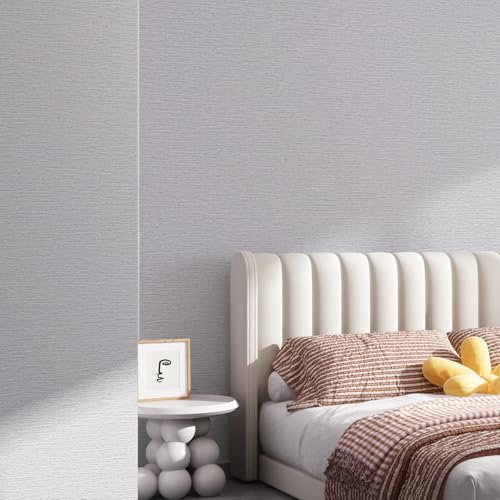 Grasscloth Peel and Stick Wallpaper 20.8"x394" Gray Thick Fabric Textured Linen Classic Faux Grassweave Neutral Removable Wallpaper Vinyl Film Roll for Home Use (56.7 Sq Ft)