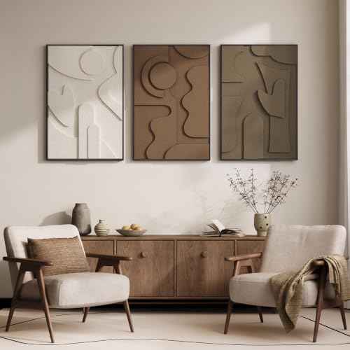 Large 3D Textured Framed Neutral Abstract Wall Art for Living Room (3 Count)