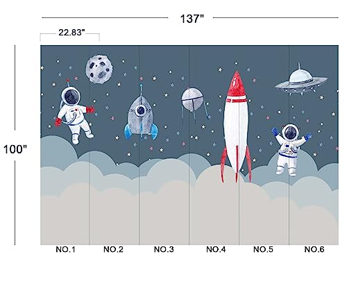 Children's Astronaut Rocket Moon Nursery wall Mural Wallpaper 137" x 100" (95.12 Sq Ft)