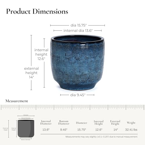 LuxenHome 15.75" Large Round Ceramic Pots for Plants
