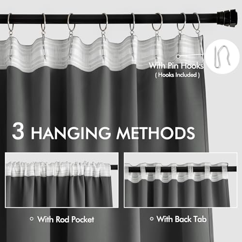 Grey Back Tab Blackout Curtains 52x84 Inch Length 2 Panels Set (2 Count)