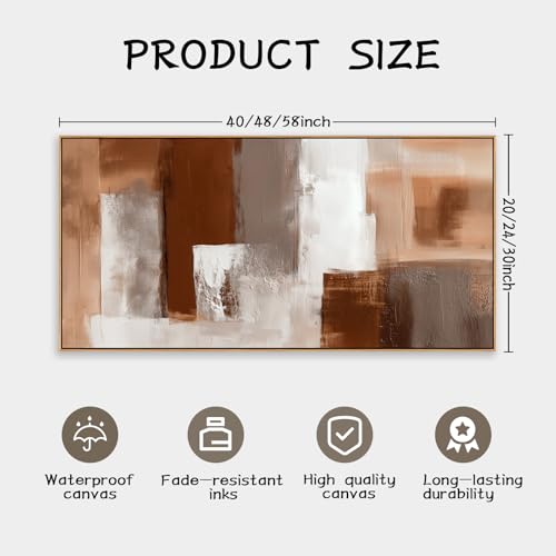 Framed Abstract Canvas Wall Art Brown White and Beige Modern Style 58 x 30 in Geometric Abstract Home Decor for Living Room Bedroom Office Wall Decoration Ready to Hang