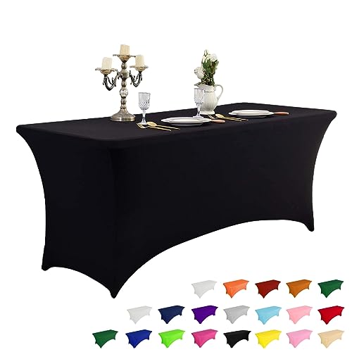 4FT Black Table Cloth for Rectangular Spandex Table Cover