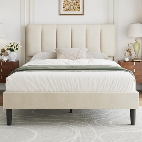 Full Size Bed Frame with Upholstered Headboard