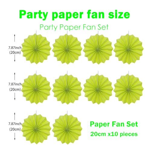 Green Graduation Party Decor 8in Hanging Paper Fan Set DIY 10Pcs