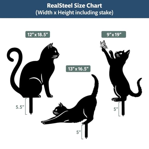 I 3 Pack Steel Cat Garden Decor I Outdoor Yard Decorations I Gift for Cat Lovers I Lawn Ornaments and Statues I Garden Signs Decorative Outdoor