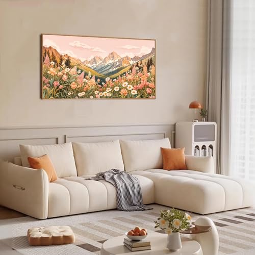 Large Abstract Colorful Mountain Framed Canvas Wall Art