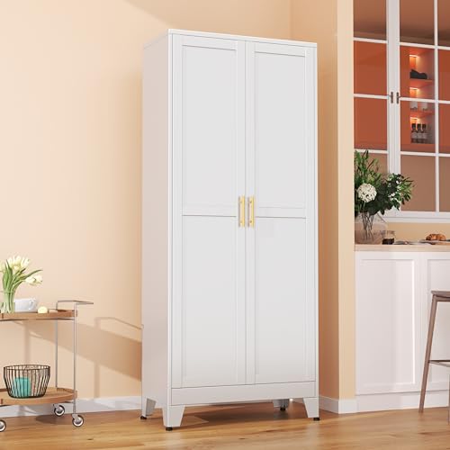 Metal Pantry Cabinet with 2 Doors and Adjustable Shelves