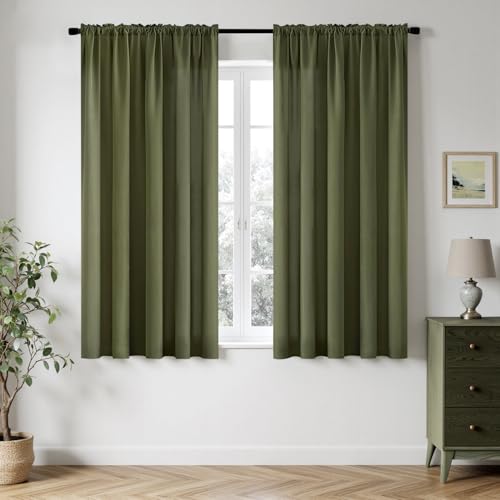 Olive Green Privacy Sheer Curtains 2 Panels 42W x 63L (2 Count)