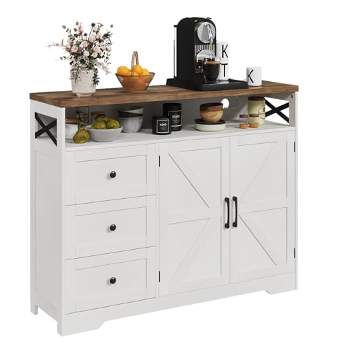 Farmhouse Buffet Cabinet with Drawers & Open Shelf