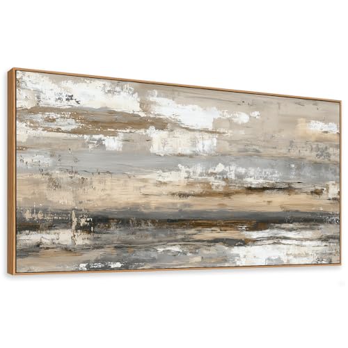 Abstract Wall Art Canvas Print Neutral Tones Beige Gray and Brown Framed Landscape Painting 40 x 20 in Artwork for Living Room Bedroom Wall Decor Ready to Hang for Office Dining Room
