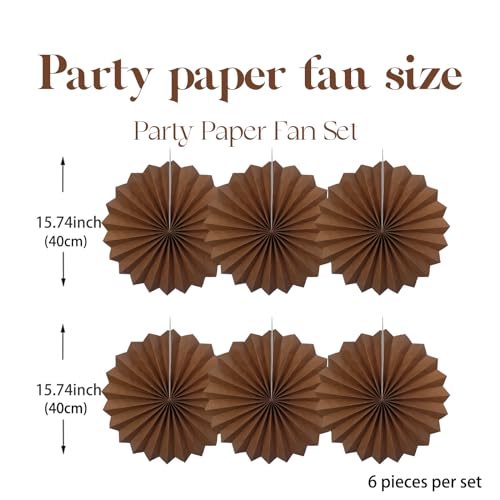 Brown Party Decorations 16in Brown Hanging Paper Fans Set DIY 6Pcs (30 Count)
