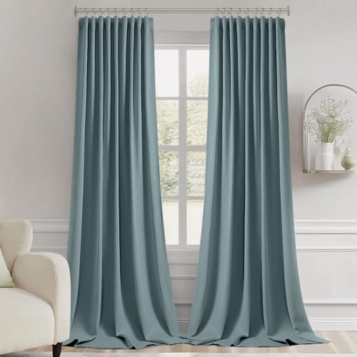 Greyish Blue Back Tab Blackout Curtains 52x108 Inch Long 2 Panel Set (2 Count)