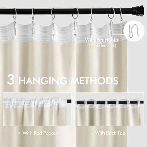 Beige White Back Tab Blackout Curtains 52x84 Inch Length 2 Panel Set (2 Count)