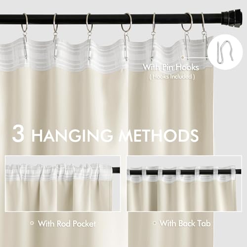 Beige White Back Tab Blackout Curtains 52x108 Inch Long 2 Panels Set (2 Count)