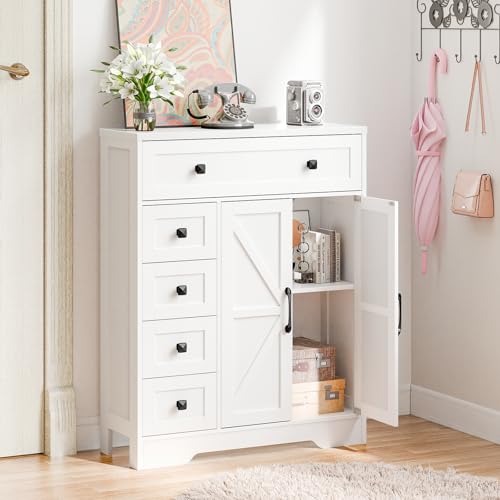 Farmhouse Storage Cabinet with 2 Doors and 5 Drawers