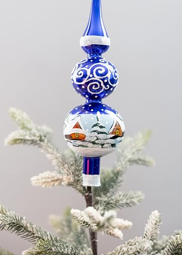 Spitz Glass Christmas Tree Topper Mouth Blown by Polish Artisans and Hand Decorated with Embellishments Made in Poland