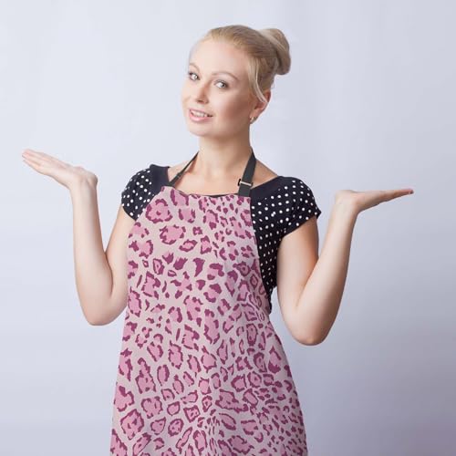 Chef Apron for Men Pink Leopard Funny Aprons for Women for Kitchen Cooking Restaurant BBQ Painting Crafting 27”