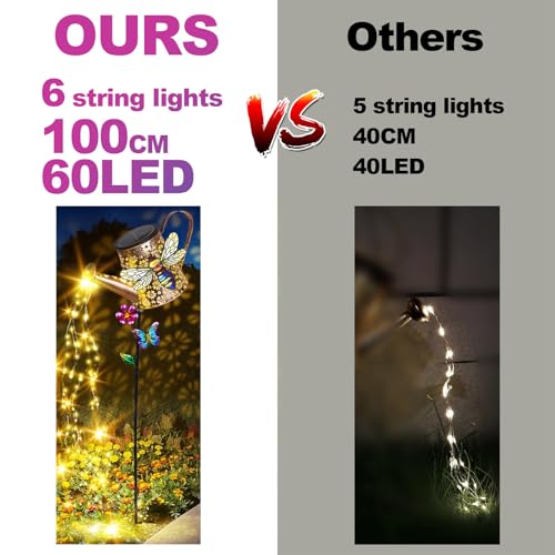 Solar Metal Watering Can with Bee and Cascading Lights Outdoor Decor