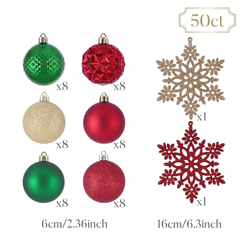 50ct Christmas Tree Decorations Ball Ornaments 2.36 Inches (50 Count)