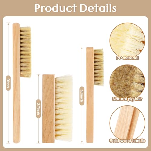 3 Pcs Wood Laundry Stain Brush Stain Remover Brushes with Boar Bristle Small Stain Brush for Clothes for Scrubbing Stains from Furniture Fabric Leather (3 Count)