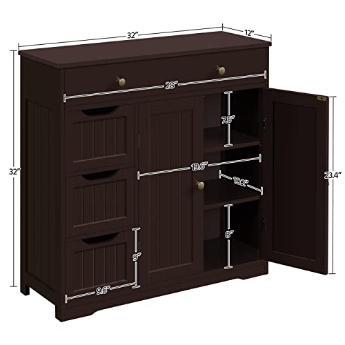 Bathroom Floor Cabinet with 3 Small Drawers