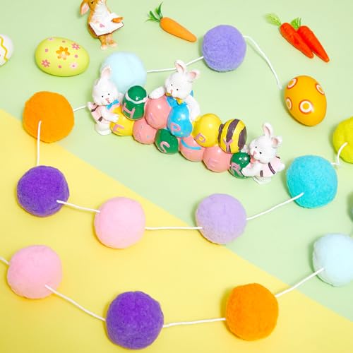 2 Pcs 2 Inch Large Pastel Pom Pom Garland Colorful Pastel Garlands Decor 13 ft Spring Felt Ball Banner for Home Classroom Mantle Decor Baby Shower Party Hanging Wall Decoration (2 Count)