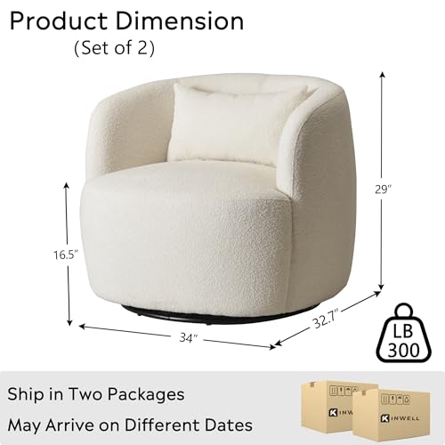 34" W Sherpa Swivel Barrel Chairs with Pillow Set of 2 (2 Count)
