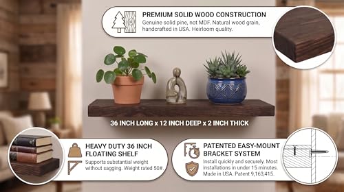 36 inch Wooden Floating Shelves for Wall