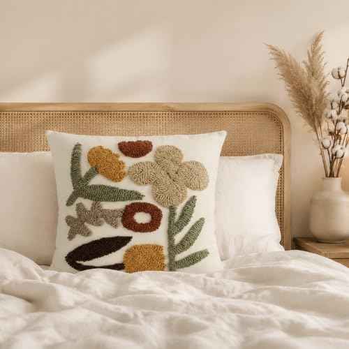 Boho Throw Pillow Covers 18x18 Tufted Fall Floral for Sofa Bed