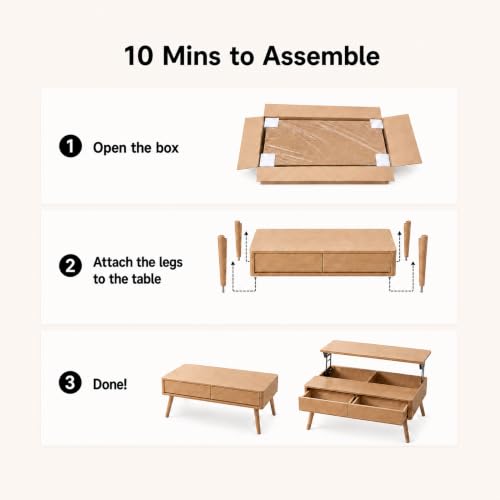 Solid Oak Wood Lift Top Coffee Table for Living Room