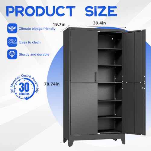 79" Tall Metal Pantry Storage Cabinet with Lock
