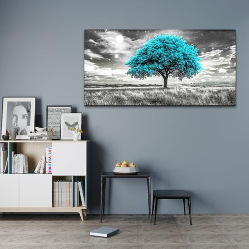 Blue Tree Wall Artist Decorated Painting Full Of Stars Black And White Oil Painting Modern Print Canvas Aesthetics Living Room Decoration Bedroom Bathroom Office Wall Decoration 24 X 48 In