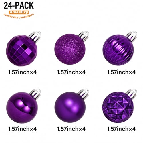 24ct Purple Christmas Ball Ornaments for Tree Decorations (24 Count)