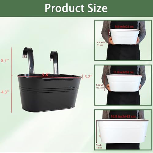 10" Metal Hanging Planter for Railing with Detachable Hooks (2 Count)
