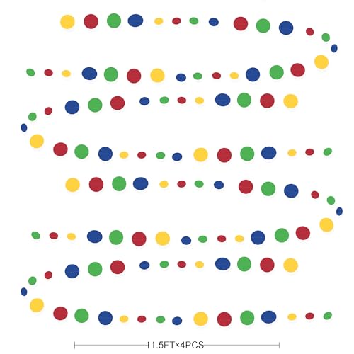 Mario Party Decorations Circle Dot Garland Red Blue Yellow Green Hanging Paper Polka Dot Streamer for Birthday Wedding Bridal Shower Carnival Circus Clown Fiesta Party Supplies