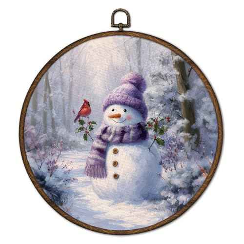 Winter Snowman Purple Christmas Wall Art Decor Framed