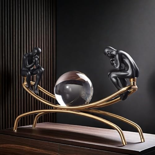 The Thinker Thinking Man Statue with Crystal Ball Sculpture Figurine