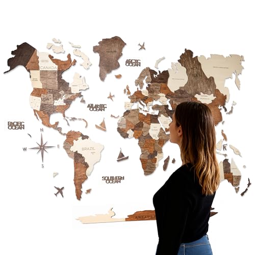 Handmade 3D Wood World Map Wall Art Large Wall Decor Track Your World Travels