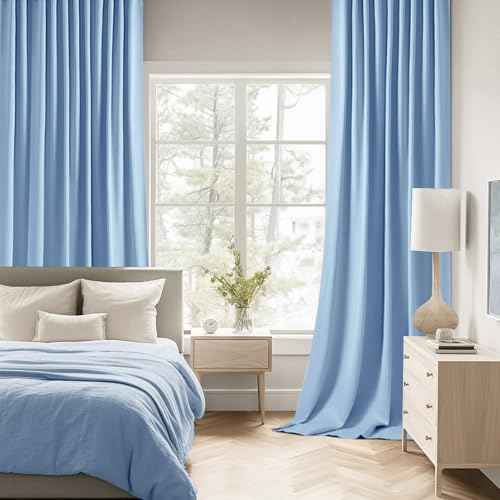 Sky Blue Back Tab Blackout Curtains 52x63 Inches Long 2 Panels Set (2 Count)