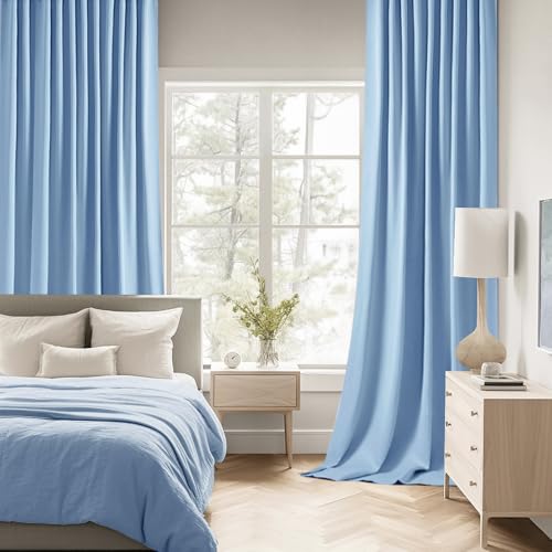 Sky Blue Back Tab Blackout Curtains 52x102 Inch Long 2 Panels Set (2 Count)